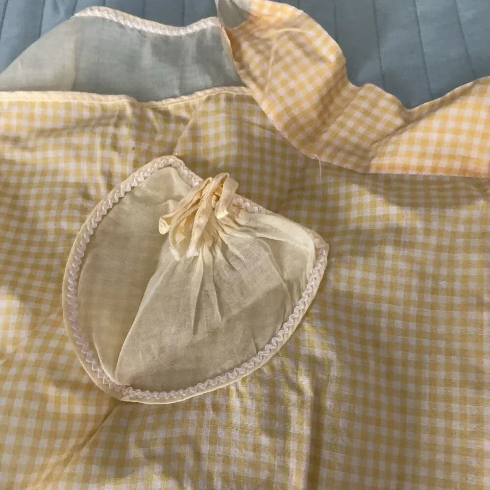 Vintage Yellow Gingham Apron w/ Matching Drawstring Pouch Handmade Cottagecore